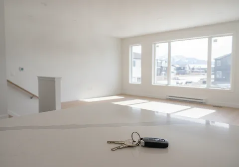 Keys on a kitchen counter in a newly built Calgary townhouse